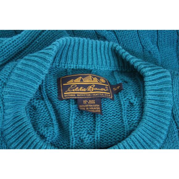 Vintage Eddie Bauer Green Cable Knit Crewneck Fishermans Sweater Mens Small - Picture 5 of 5